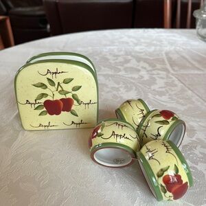 Home Interiors Apple Orchard Collection Napkin Holder & Rings Set (5 piece)